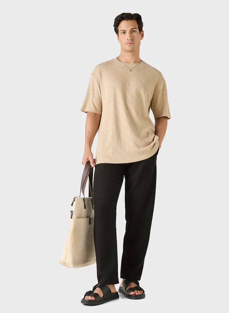 ايكونيك Iconic Textured T-shirt with Crew Neck and Short S