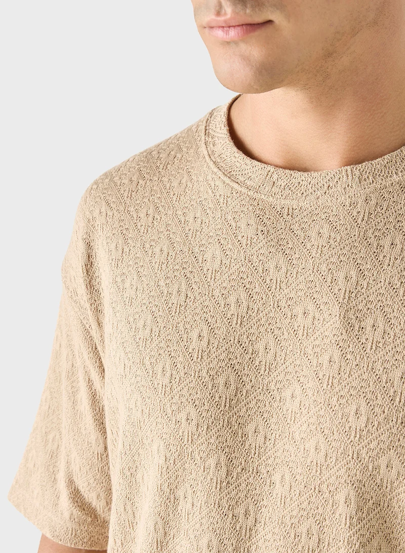 ايكونيك Iconic Textured T-shirt with Crew Neck and Short S