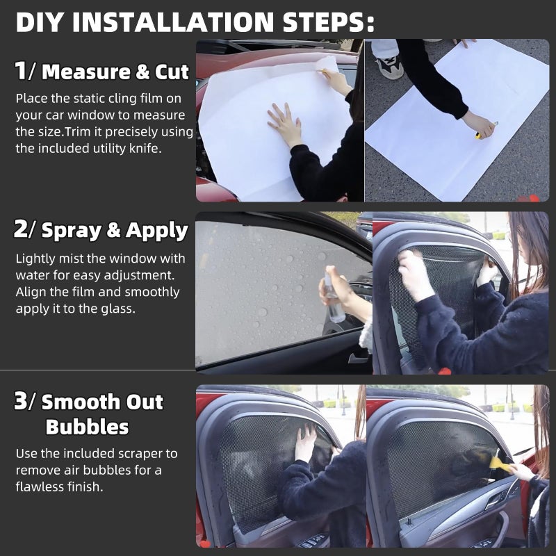 Qiyibei Car Side Window Sunshade Film - Removable Tint for Car Windows | Static Cling & Reusable |Superior UV & Heat Protection | 15" L x 16.5" W | | Installation Kit Included(4 PCS) - Image 5