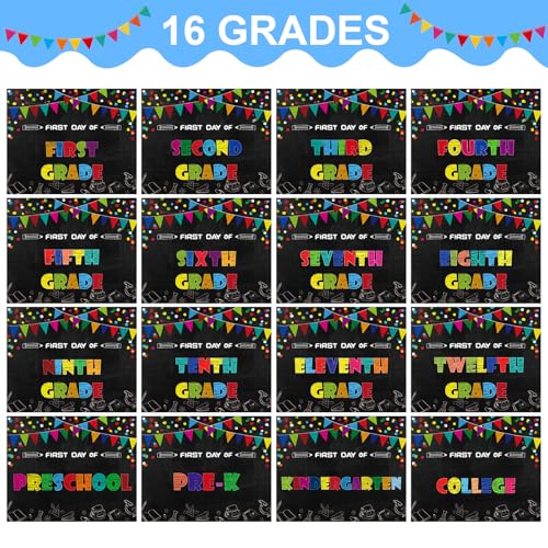 WaaHome First Day of School Chalkboard Sign - 8''x10'' First Day of Kindergarten Preschool Sign Back to School Signs for Kids Girls Boys, Reusable, 16 Grades - Image 2