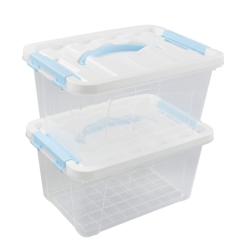 Gloreen 6 Quart Clear Storage Bins with Lid and Green Handle Multipurpose Stackable Plastic Storage Latches BoxContainers Set of 2