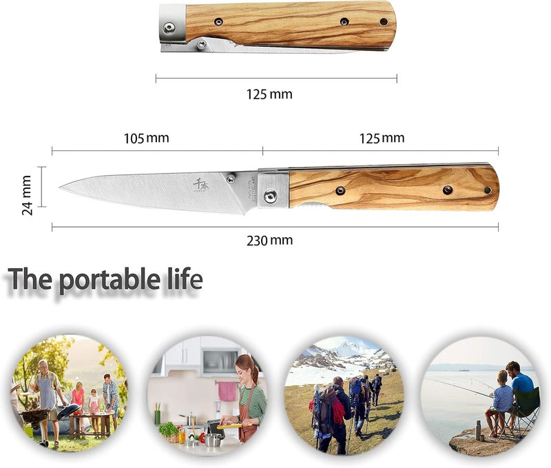 SENBON 440A stainless steel Ultra sharp pocket folding Japanese peeling utility knife Natural Olive Handle Camping trip Outdoor Portable knife - Image 2