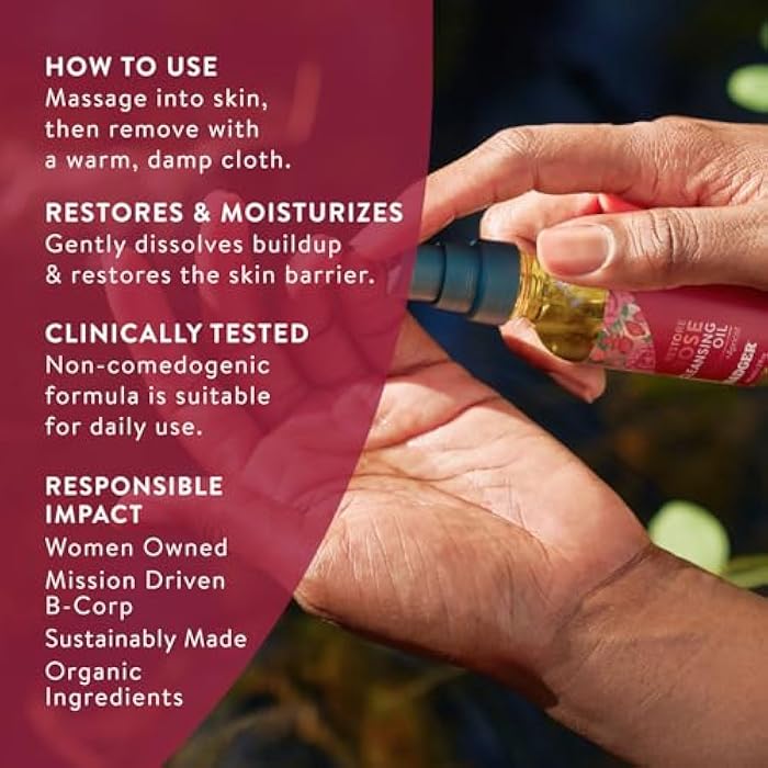 Badger Rose Face Cleansing Oil, Organic Facial Cleanser & Makeup Remover, Non-Greasy Moisturizing Skin Balancing Gentle Face Cleanser w/Pure Rose Oil, 2 fl oz Glass Bottle - Image 5