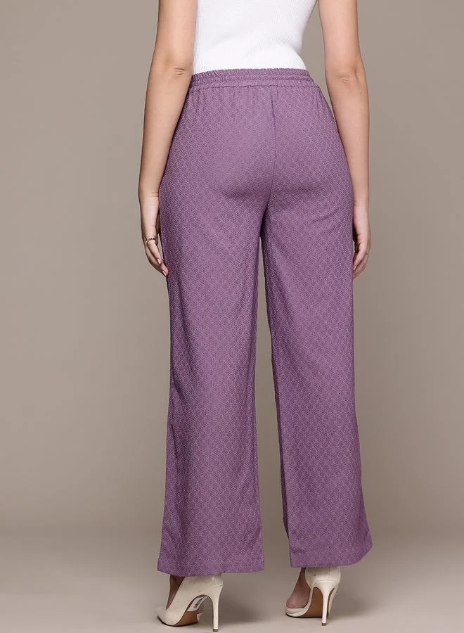 Freehand  Purple Textured Wide Leg Trousers for Women | Best Price UAE