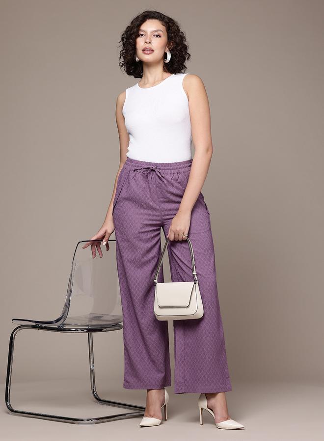 Freehand Purple Textured Wide Leg Trousers - Image 4