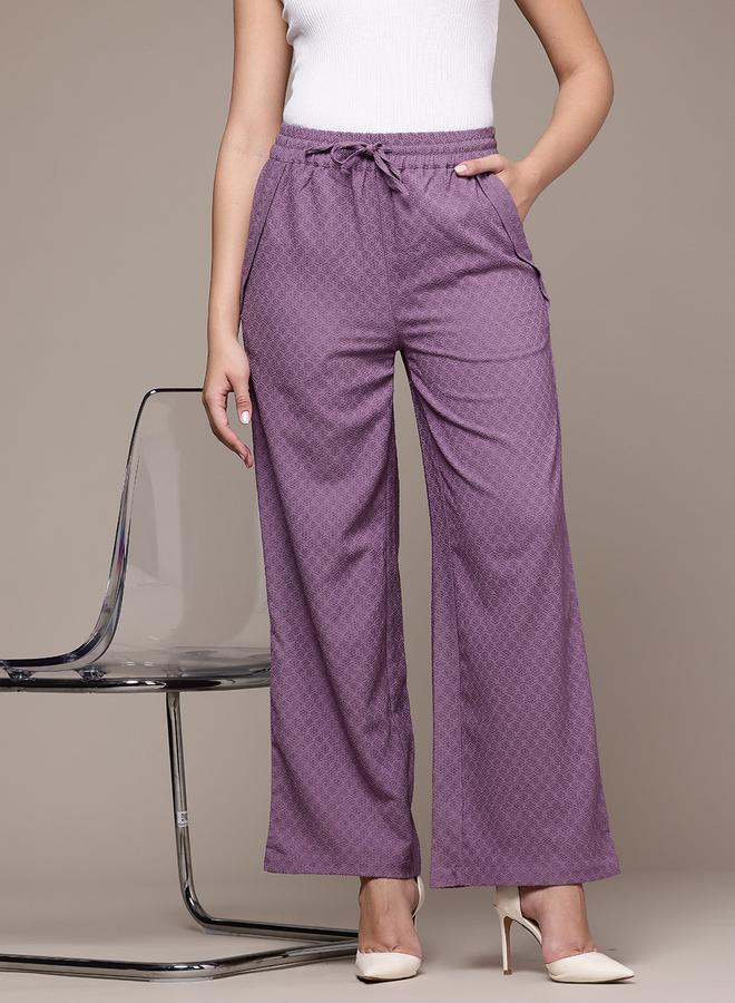 Freehand Purple Textured Wide Leg Trousers - Image 1