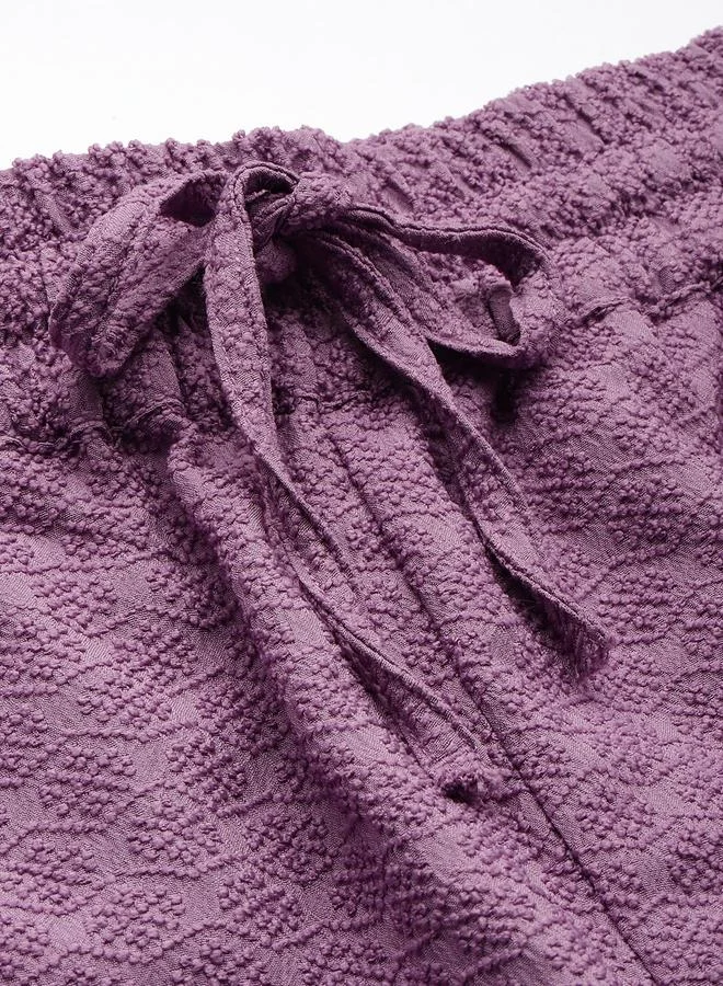 Freehand  Purple Textured Wide Leg Trousers for Women | Best Price UAE