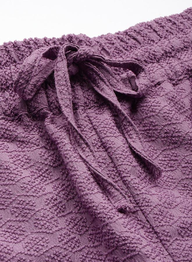 Freehand Purple Textured Wide Leg Trousers - Image 5