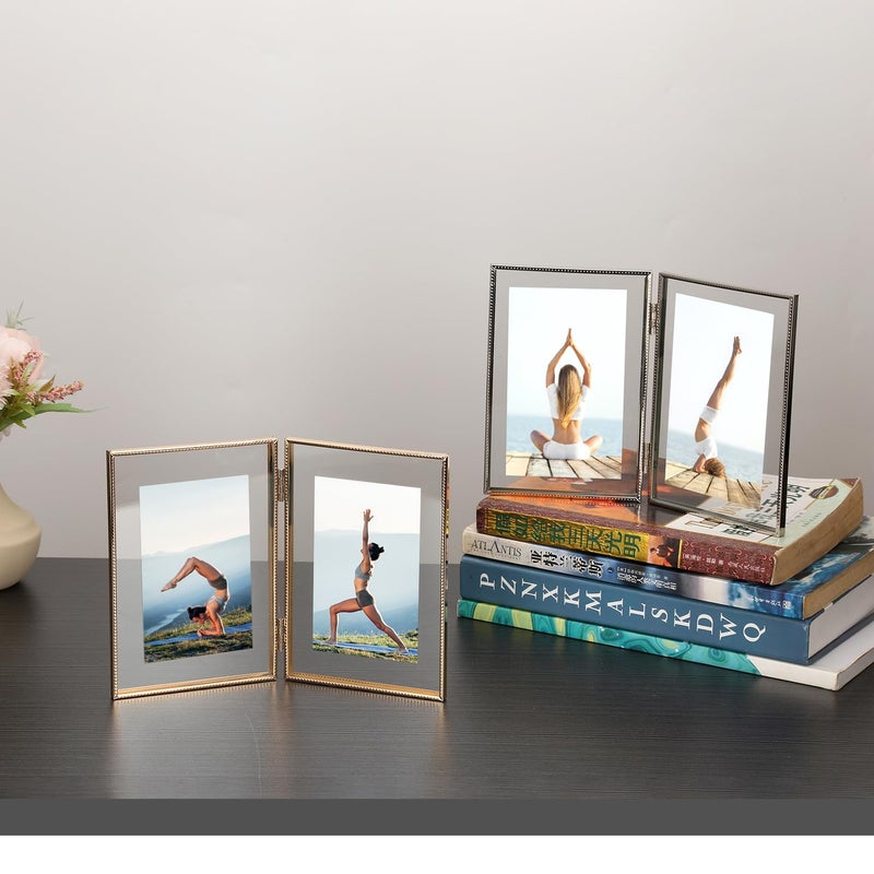 GorYeeFine الذهب 4x 6 '' إطار عائم مزدوج لأحجام الصور (2 x3 '' 3.5x 5 '' 'حتى 4x6' ') إطارات حافة الدانتيل المعدنية جميلة قابلة للتعديل - Image 3