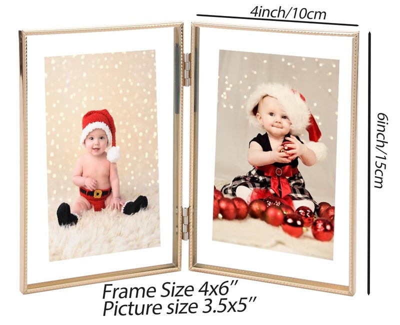 GorYeeFine الذهب 4x 6 '' إطار عائم مزدوج لأحجام الصور (2 x3 '' 3.5x 5 '' 'حتى 4x6' ') إطارات حافة الدانتيل المعدنية جميلة قابلة للتعديل - Image 5
