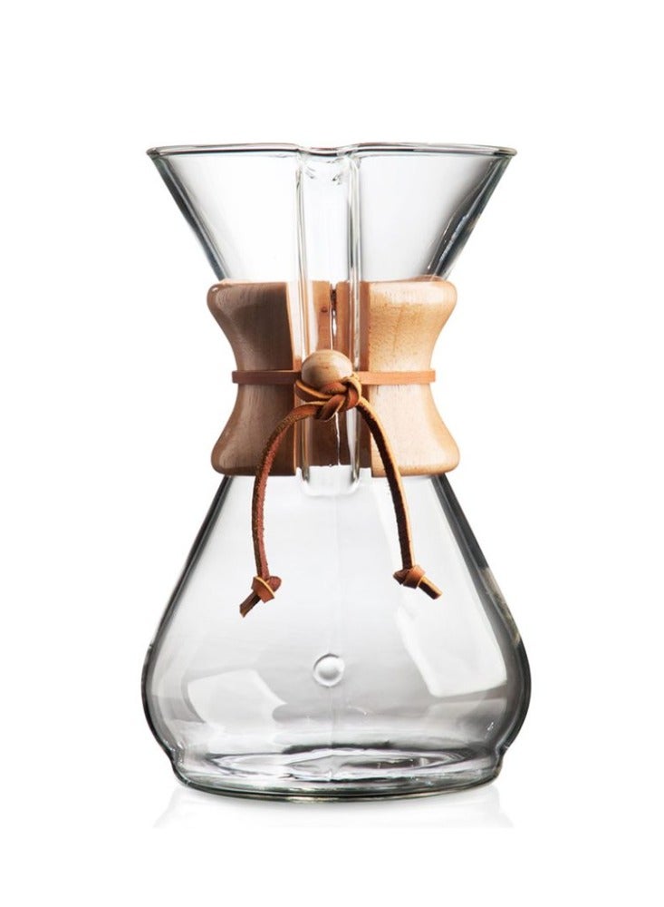كيميكس ماكينة صنع القهوة الكلاسيكية بسعة 8 أكواب، مصنوعة من زجاج البورسليكات مع طوق خشبي مصقول وربطة جلدية - 40 أونصة - Image 1