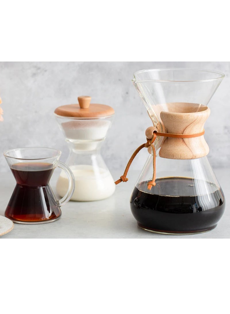 كيميكس ماكينة صنع القهوة الكلاسيكية بسعة 8 أكواب، مصنوعة من زجاج البورسليكات مع طوق خشبي مصقول وربطة جلدية - 40 أونصة - Image 3