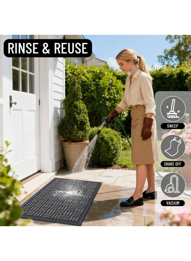 YelaJoy 45×75CM Front Door Mat Outside Entrance, Absorbent, Heavy Duty Sturdy Natural Rubber Doormat Indoor Outdoor, Stain and Fade Resistant, Non-Slip Backing Low Profile Floor Mat for Entryway(Grey) - Image 3