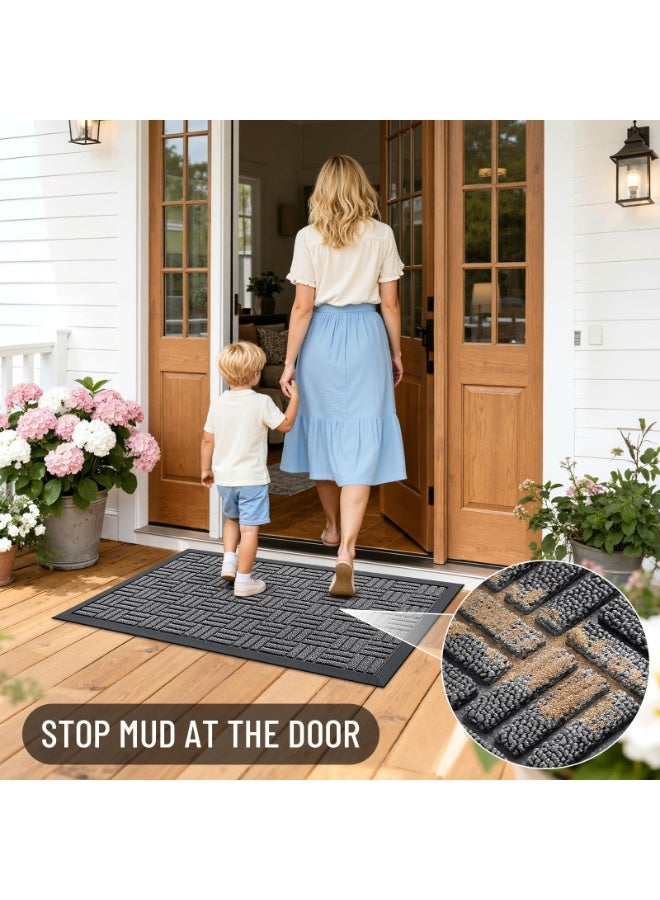 YelaJoy 45×75CM Front Door Mat Outside Entrance, Absorbent, Heavy Duty Sturdy Natural Rubber Doormat Indoor Outdoor, Stain and Fade Resistant, Non-Slip Backing Low Profile Floor Mat for Entryway(Grey) - Image 2