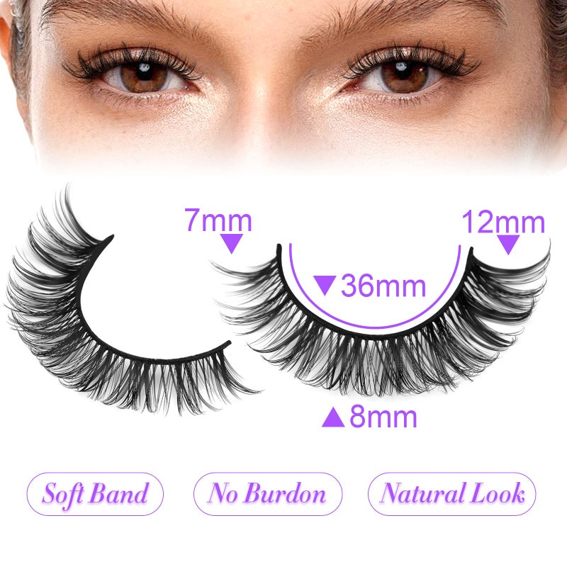 zanlufly Russain Strip Lashes D-Curly False Eyelashes Natural Look Wispy Cat Eye Lashes that Look Like Eyelash Extensions 3D Lashes Pack - Image 2