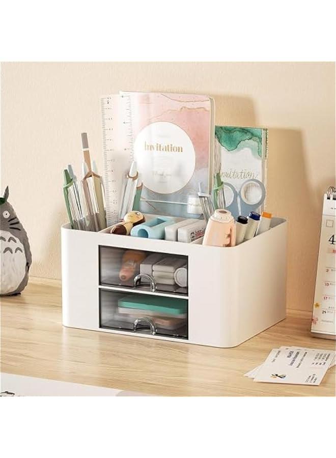 HOOKOR Desk Organiser with Drawer, Multi-Functional Pen Pencil Holder Storage Box for Desk - Image 2