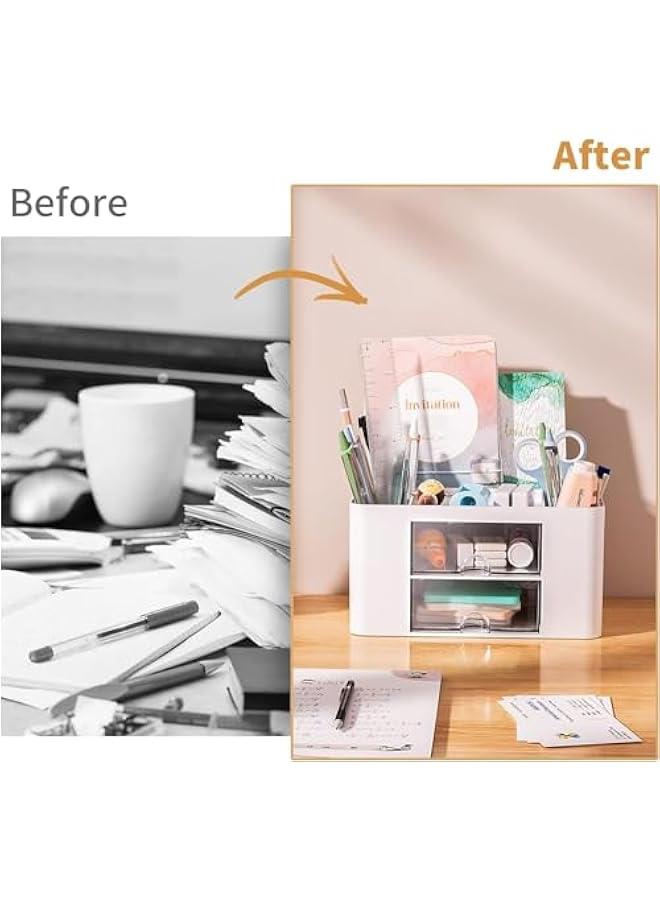HOOKOR Desk Organiser with Drawer, Multi-Functional Pen Pencil Holder Storage Box for Desk - Image 4