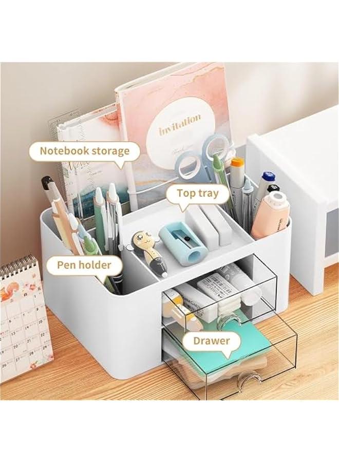 HOOKOR Desk Organiser with Drawer, Multi-Functional Pen Pencil Holder Storage Box for Desk - Image 5
