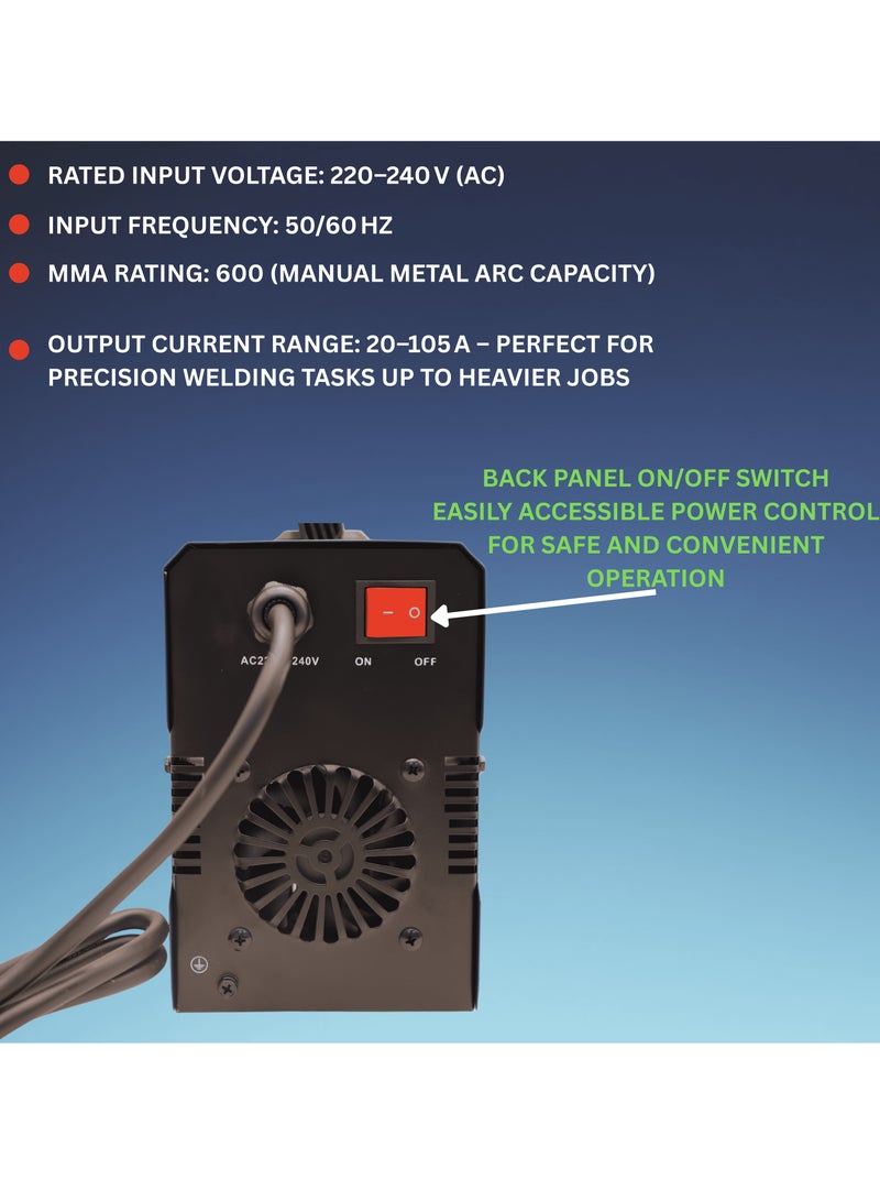 بوناي آلة لحام عاكس BN-HK88 MMA-600 | آلة لحام IGBT محمولة بجهد 220-240 فولت | آلة لحام قوسية 20-105 أمبير مزودة بكابل لحام، وكابل تأريض، وخوذة، وفرشاة | موفرة للطاقة، ومنخفضة الضوضاء - Image 3