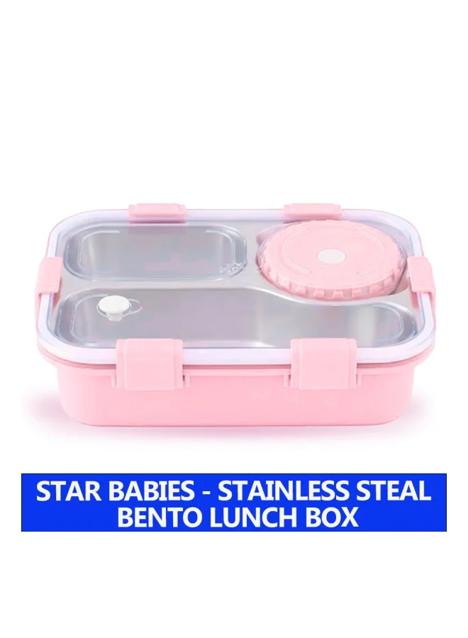 ستار بيبيز Star Babies Food Grade 304 Stainless Steel Bento Lunch Box with 4 Compartments and Leak-Proof Lid - Pink