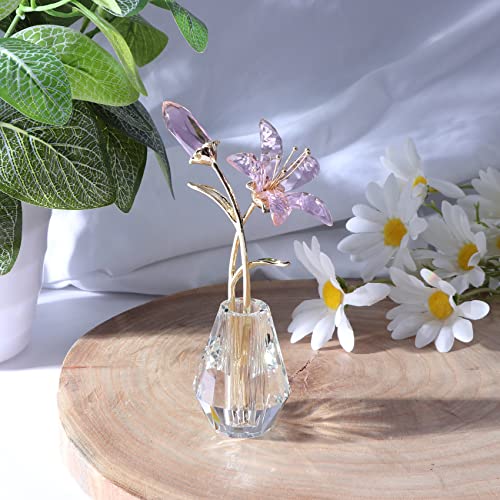 Movdyka Crystal Lily Flower Figurine with Stems Handmade Collectible Statue for Decoration Mothers Day Centerpiece Bridal Shower Gift Pink - Image 3