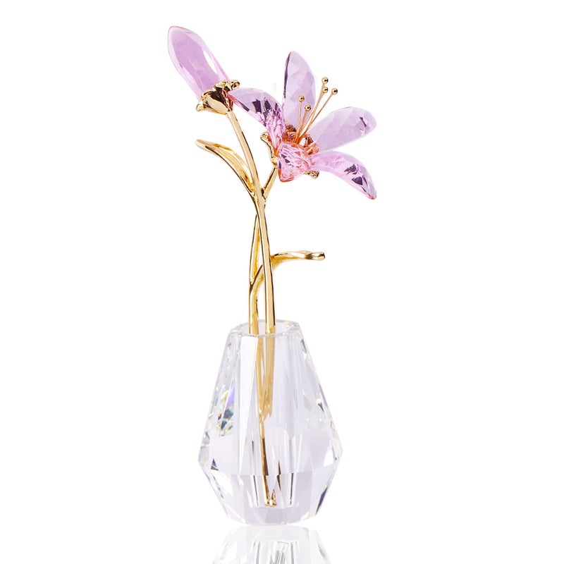 Movdyka Crystal Lily Flower Figurine with Stems Handmade Collectible Statue for Decoration Mothers Day Centerpiece Bridal Shower Gift Pink - Image 2