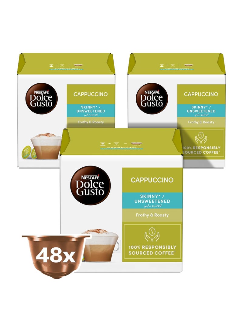 دولسي قوستو كبسولات قهوة كابتشينو نسكافية دولتشي جوستو سكيني، عبوة من 16 كبسولة، 3 قطع - Image 1