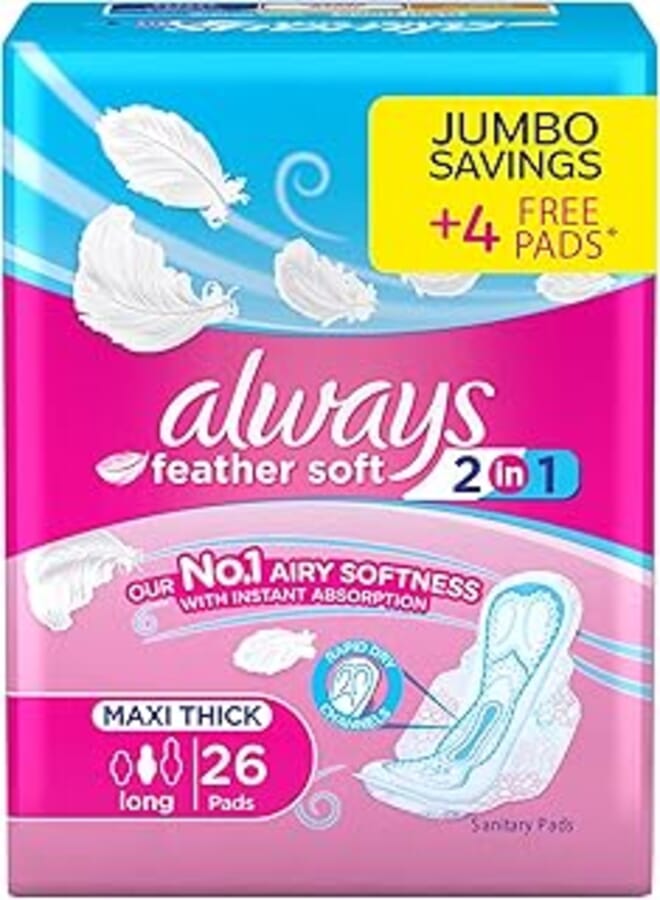Always 2 in 1 feather soft long sanitary pads with wings - 26 pads