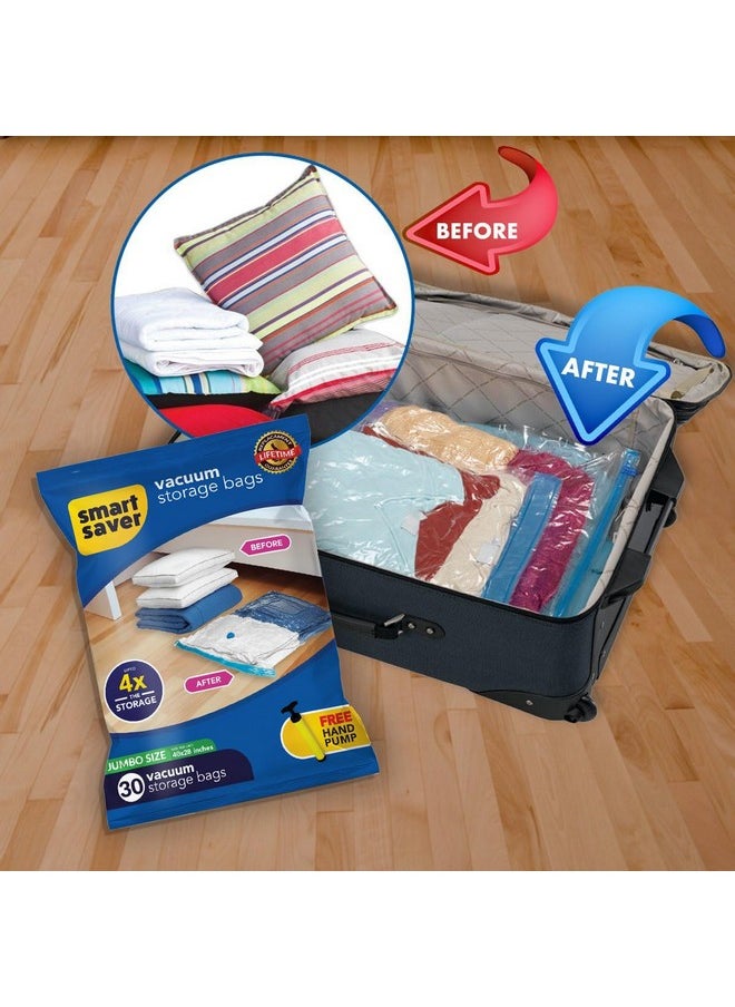 Smart Saver 30 Jumbo Smart Saver Vacuum Bags for Travel, Space Saver Bags Compression Storage Bags for Clothes, Bedding, Pillows, Comforters, Blankets Storage Vacuum Sealer Bags for Clothes Storage, Vaccine Sealed Compression Airtight Reusable Packing Ziplock Bag with Travelling Hand Pump - Size-(70x100cm)  - Image 3