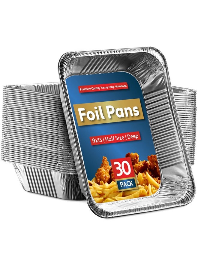 Munfix Munfix 30 Pack Aluminum Pans Disposable 9x13 Baking Chafing Trays - Deep Half Size Oven Steam Table Tin Foil Pans - Extra Heavy Duty Foil Pans for Heating, Roasting, Cooking, Storing Food  - Image 1