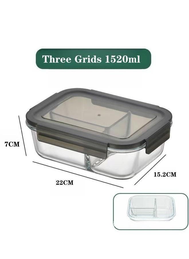 XiuWoo 2 Piece High Borosilicate Glass Microwaveable Large Lunch Boxes Divider Fruit Lunch Box 1520ml and 1520ml  - Image 2