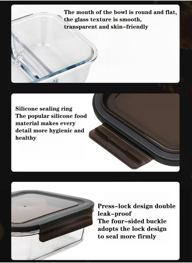 XiuWoo 2 Piece High Borosilicate Glass Microwaveable Large Lunch Boxes Divider Fruit Lunch Box 1520ml and 1520ml  - Image 4