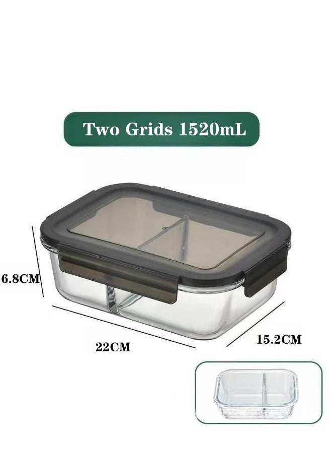XiuWoo 2 Piece High Borosilicate Glass Microwaveable Large Lunch Boxes Divider Fruit Lunch Box 1520ml and 1520ml  - Image 3