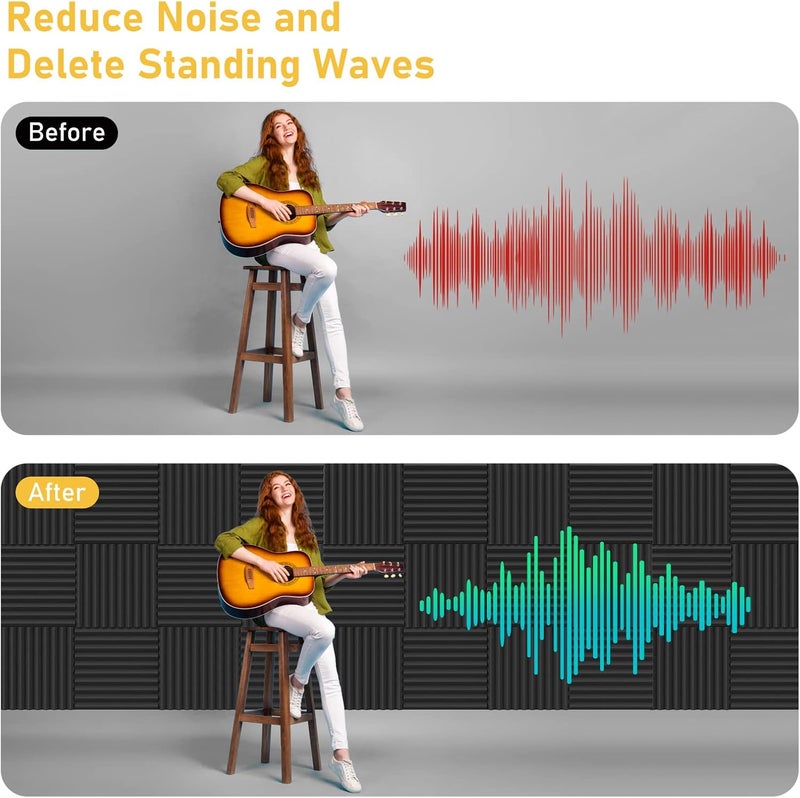 Jber 48 Pack Sound Proof Acoustic Foam Panels, 30×30×2.5 cm Self-Adhesive Acoustic Wall Paddings for Home Office Studios, BLACK - Image 5