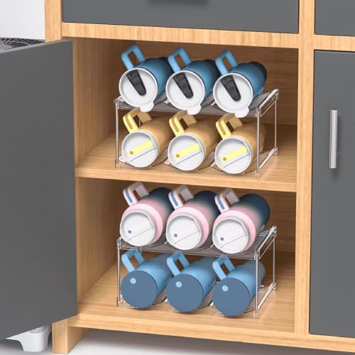 IEEK Plastic Stackable Bottle Storage Holder Rack,Free-Standing Water Bottle/Wine and Drink Organizer Shelf for Kitchen Cabinet,Fridge,Countertop,Pantry,Freezer,2 TiersX3 Bottles,Clear - Image 2