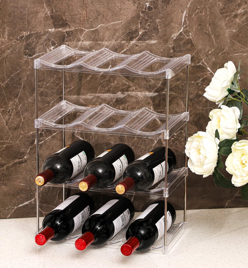 IEEK Plastic Stackable Bottle Storage Holder Rack,Free-Standing Water Bottle/Wine and Drink Organizer Shelf for Kitchen Cabinet,Fridge,Countertop,Pantry,Freezer,2 TiersX3 Bottles,Clear - Image 3