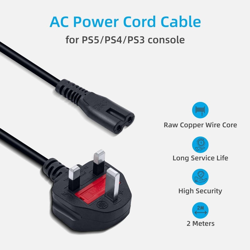 مكبازل كابل طاقة 2M المملكة المتحدة قابس طاقة C7 الشكل 8، كابل طاقة/سلك طاقة لوحدة PS5/PS4/PS3 - Image 2