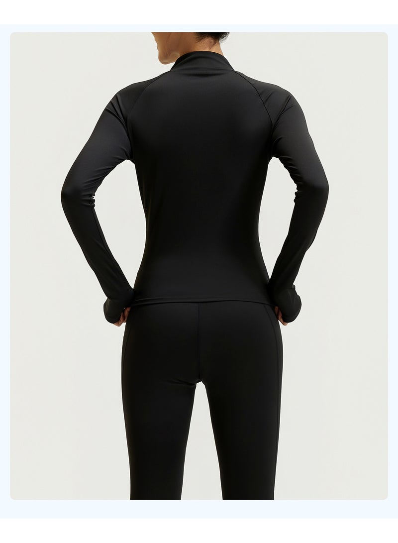 Women's 3-Piece Yoga Workout Set: Full-Zip Stand Collar Sport Jacket with Thumb Holes, Built-in Bra Tops, High-Waist Tummy Control Leggings & Headband Athletic Activewear Suit - Image 3