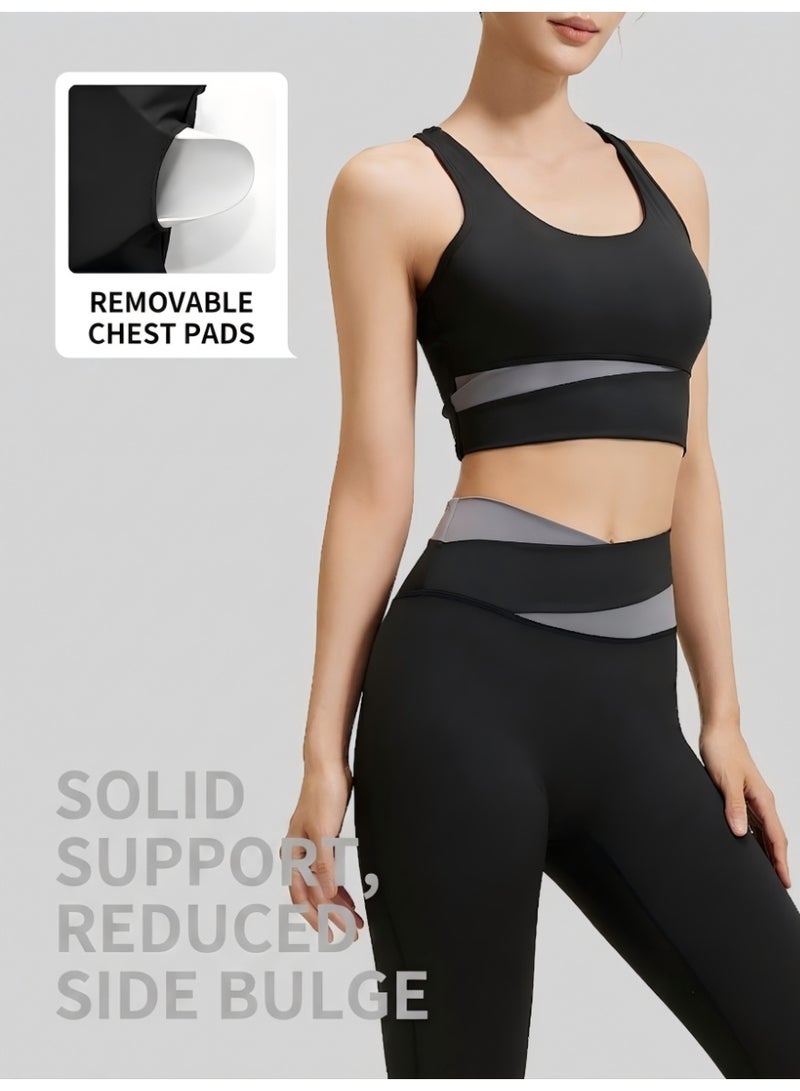Women's 3-Piece Yoga Workout Set: Full-Zip Stand Collar Sport Jacket with Thumb Holes, Built-in Bra Tops, High-Waist Tummy Control Leggings & Headband Athletic Activewear Suit - Image 4