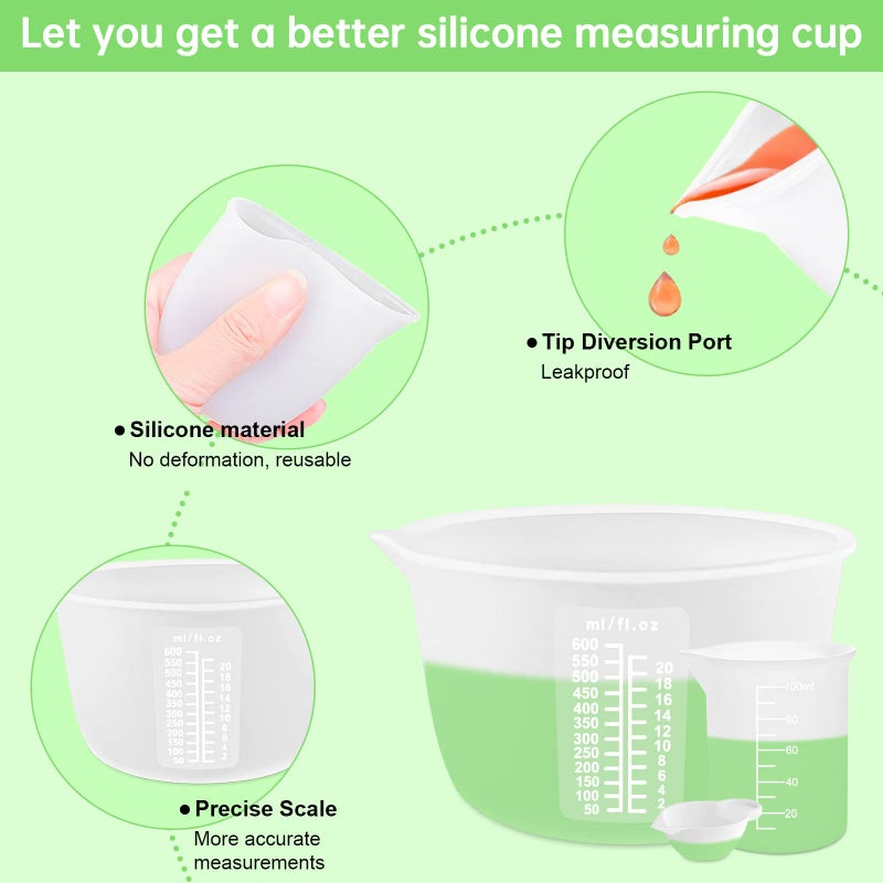 Sjubaopen Silicone Measuring Cups for Resin Supplies - Kit With 600ml & 100ml Mixing Cups and Tools for Molds, Epoxy, Cooking, Casting Moulds, Jewelry Making - Image 3