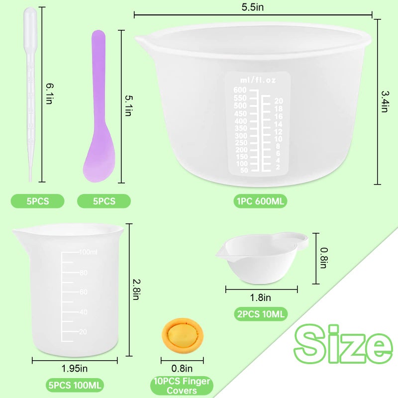 Sjubaopen Silicone Measuring Cups for Resin Supplies - Kit With 600ml & 100ml Mixing Cups and Tools for Molds, Epoxy, Cooking, Casting Moulds, Jewelry Making - Image 2