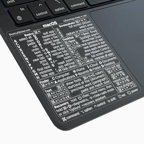 Synerlogic (2pcs) Mac OS Shortcuts Sticker | Keyboard Stickers for macOS | No-Residue Laminated Vinyl MacBook Cheatsheet for Laptop | MacBook Shortcuts 2025 (Clear/White/2pk) - Image 1