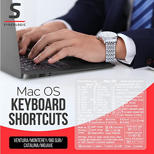 Synerlogic (2pcs) Mac OS Shortcuts Sticker | Keyboard Stickers for macOS | No-Residue Laminated Vinyl MacBook Cheatsheet for Laptop | MacBook Shortcuts 2025 (Clear/White/2pk) - Image 2