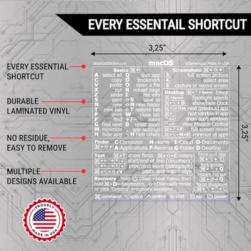Synerlogic (2pcs) Mac OS Shortcuts Sticker | Keyboard Stickers for macOS | No-Residue Laminated Vinyl MacBook Cheatsheet for Laptop | MacBook Shortcuts 2025 (Clear/White/2pk) - Image 4