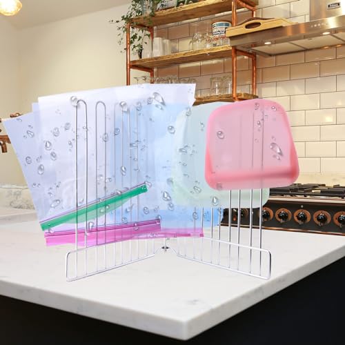 LEKUSHA Reusable Drying Rack, Foldable Freezer Bag Dryer, SUS304 Stainless Steel Stand for Gallon, Quart, Sandwich, Snack Bags - Image 2