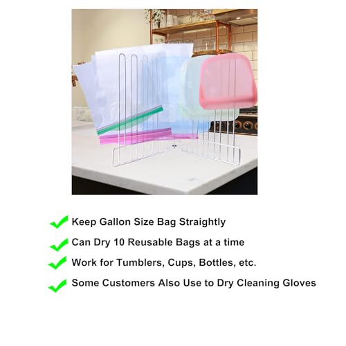 LEKUSHA Reusable Drying Rack, Foldable Freezer Bag Dryer, SUS304 Stainless Steel Stand for Gallon, Quart, Sandwich, Snack Bags - Image 4