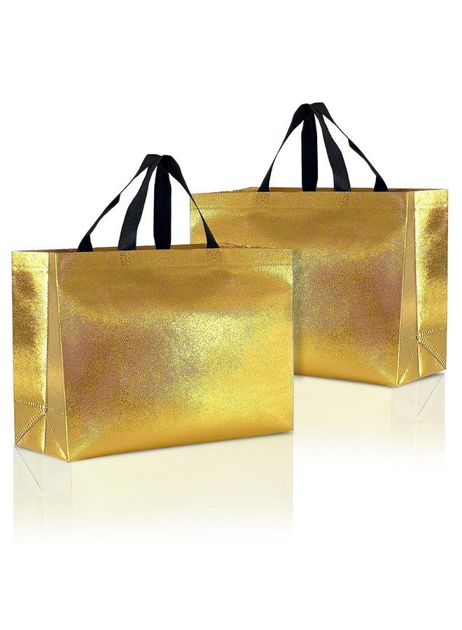 Drapme Large Size Pack of 20 Pcs Glossy Metallic Laminated Non-Woven Reusable Eco-Friendly Party Return Gift Bags (Golden) (Large 17x12x5 Inch) - Image 1