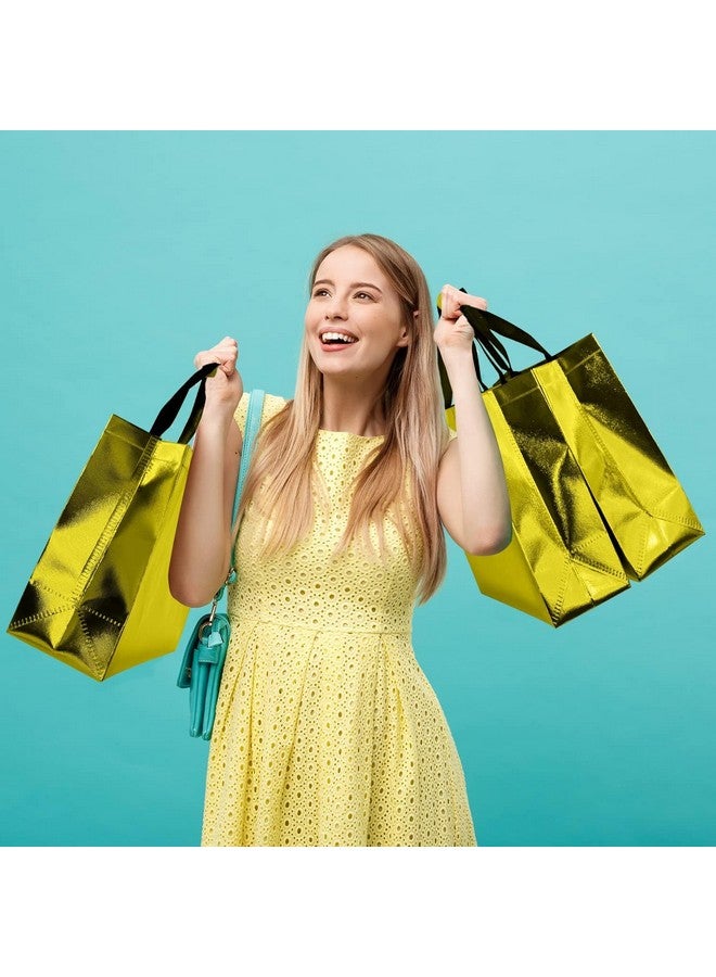 Drapme Large Size Pack of 20 Pcs Glossy Metallic Laminated Non-Woven Reusable Eco-Friendly Party Return Gift Bags (Golden) (Large 17x12x5 Inch) - Image 4