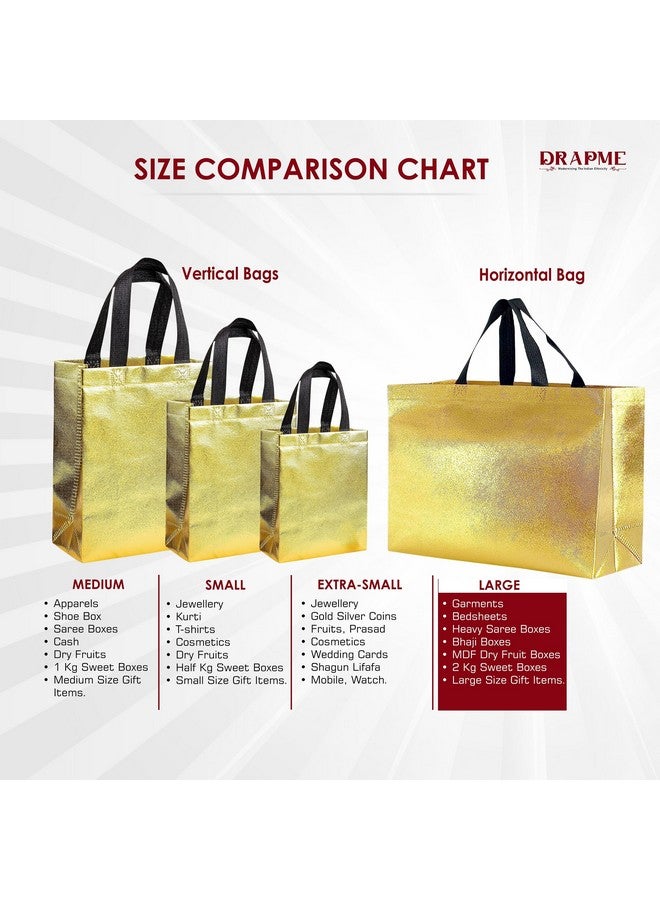 Drapme Large Size Pack of 20 Pcs Glossy Metallic Laminated Non-Woven Reusable Eco-Friendly Party Return Gift Bags (Golden) (Large 17x12x5 Inch) - Image 3