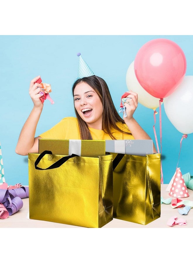 Drapme Large Size Pack of 20 Pcs Glossy Metallic Laminated Non-Woven Reusable Eco-Friendly Party Return Gift Bags (Golden) (Large 17x12x5 Inch) - Image 5
